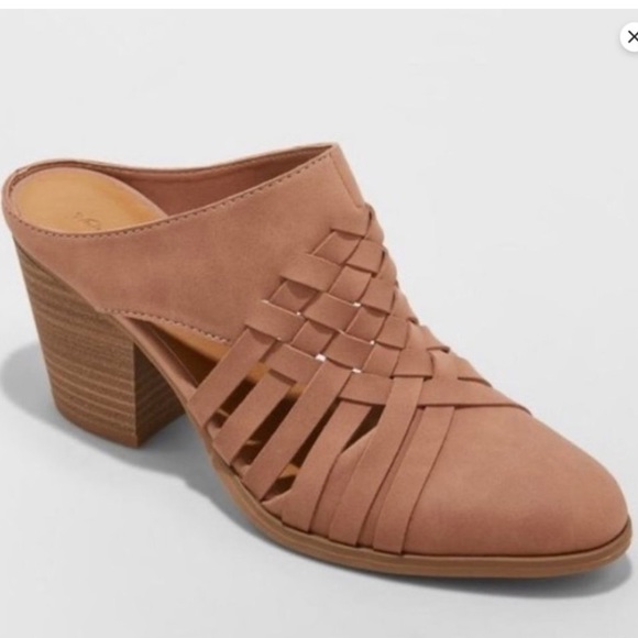 Universal Thread Shoes - "Aiden Huarache" Brown Heeled Mules